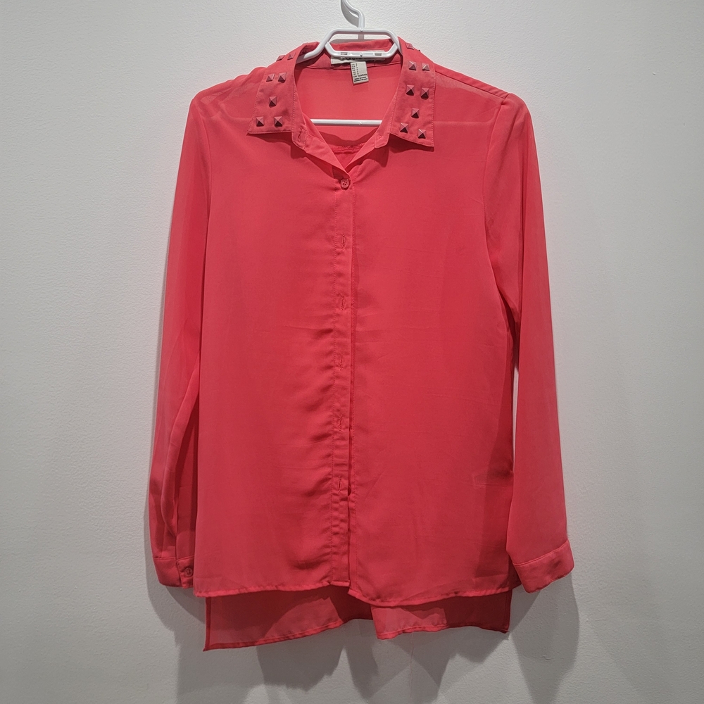 Forever 21 Coral Button Down Shirt with Studded Collar